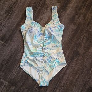 Blue White Printed One-Piece Swimsuit